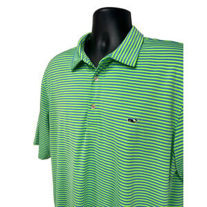 Vineyard Vines Men's Bradley Stripe Sankaty Polo Shirt Neon Green Blue Golf Sz L